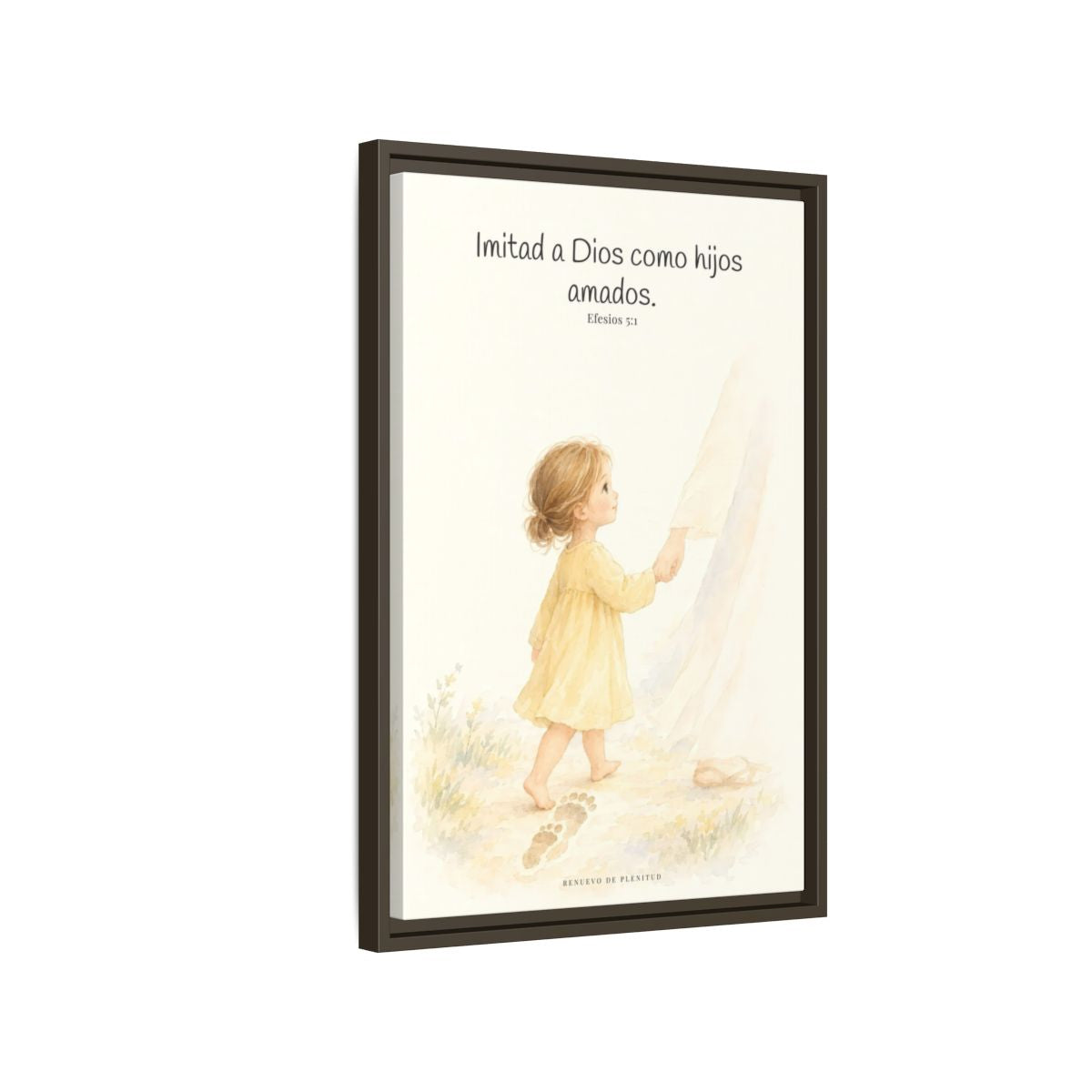 Imitad a Dios como hijos amados — Lienzo Cristiano Enmarcado | Efesios 5:1 — 16×24 pulgadas, marco espresso, vista lateral del marco flotante