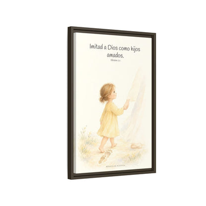 Imitad a Dios como hijos amados — Lienzo Cristiano Enmarcado | Efesios 5:1 — 16×24 pulgadas, marco espresso, vista lateral del marco flotante