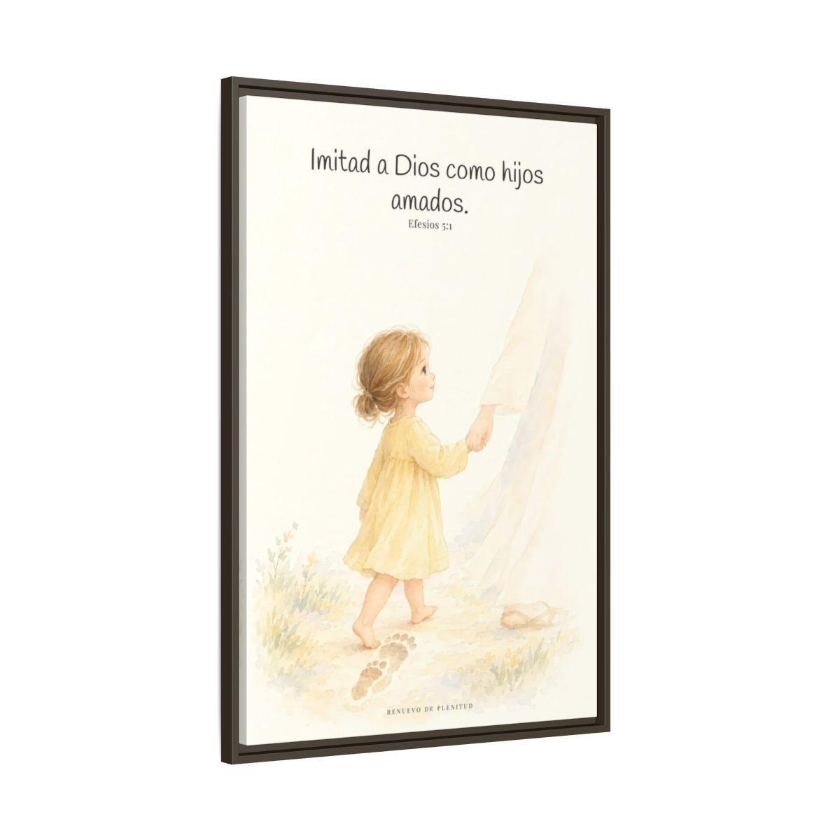 Imitad a Dios como hijos amados — Lienzo Cristiano Enmarcado | Efesios 5:1 — 24×36 pulgadas, marco espresso, vista lateral del marco flotante