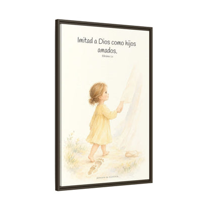 Imitad a Dios como hijos amados — Lienzo Cristiano Enmarcado | Efesios 5:1 — 24×36 pulgadas, marco espresso, vista lateral del marco flotante
