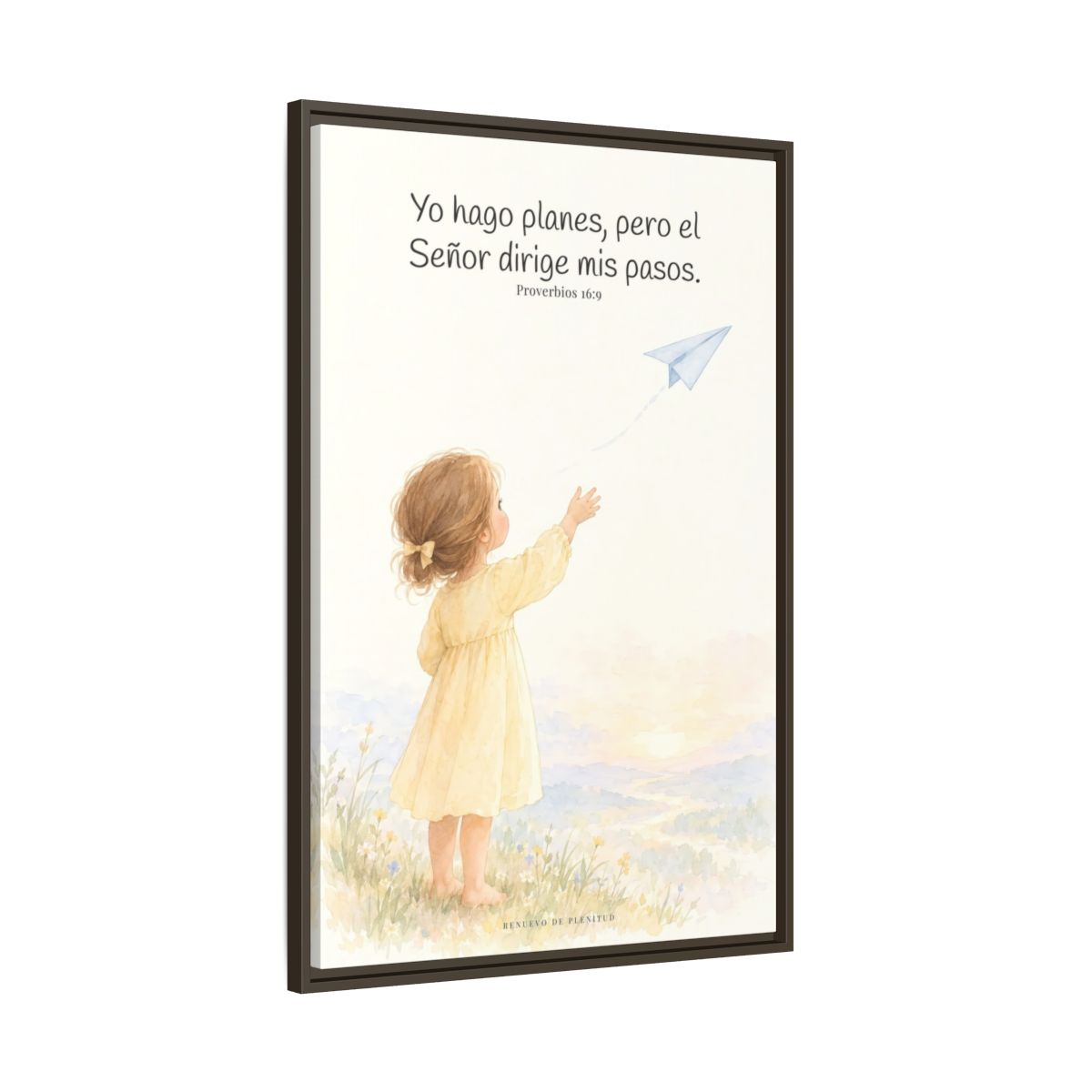 Jehová dirige mis pasos — Lienzo Cristiano Enmarcado | Proverbios 16:9 — 24×36 pulgadas, marco espresso, vista lateral del marco flotante