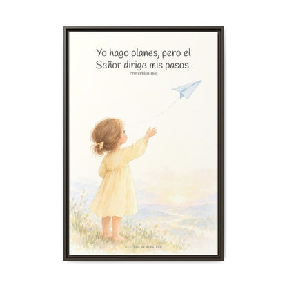 Jehová dirige mis pasos — Lienzo Cristiano Enmarcado | Proverbios 16:9 — 24×36 pulgadas, marco espresso, vista frontal