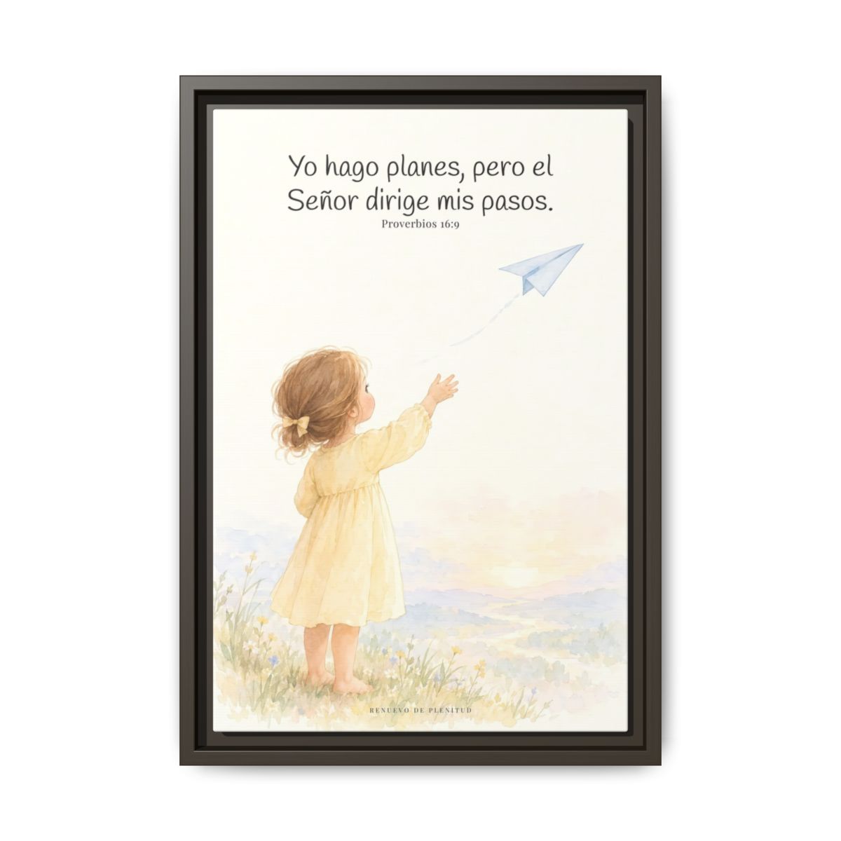 Jehová dirige mis pasos — Lienzo Cristiano Enmarcado | Proverbios 16:9 — 12×18 pulgadas, marco espresso, vista frontal