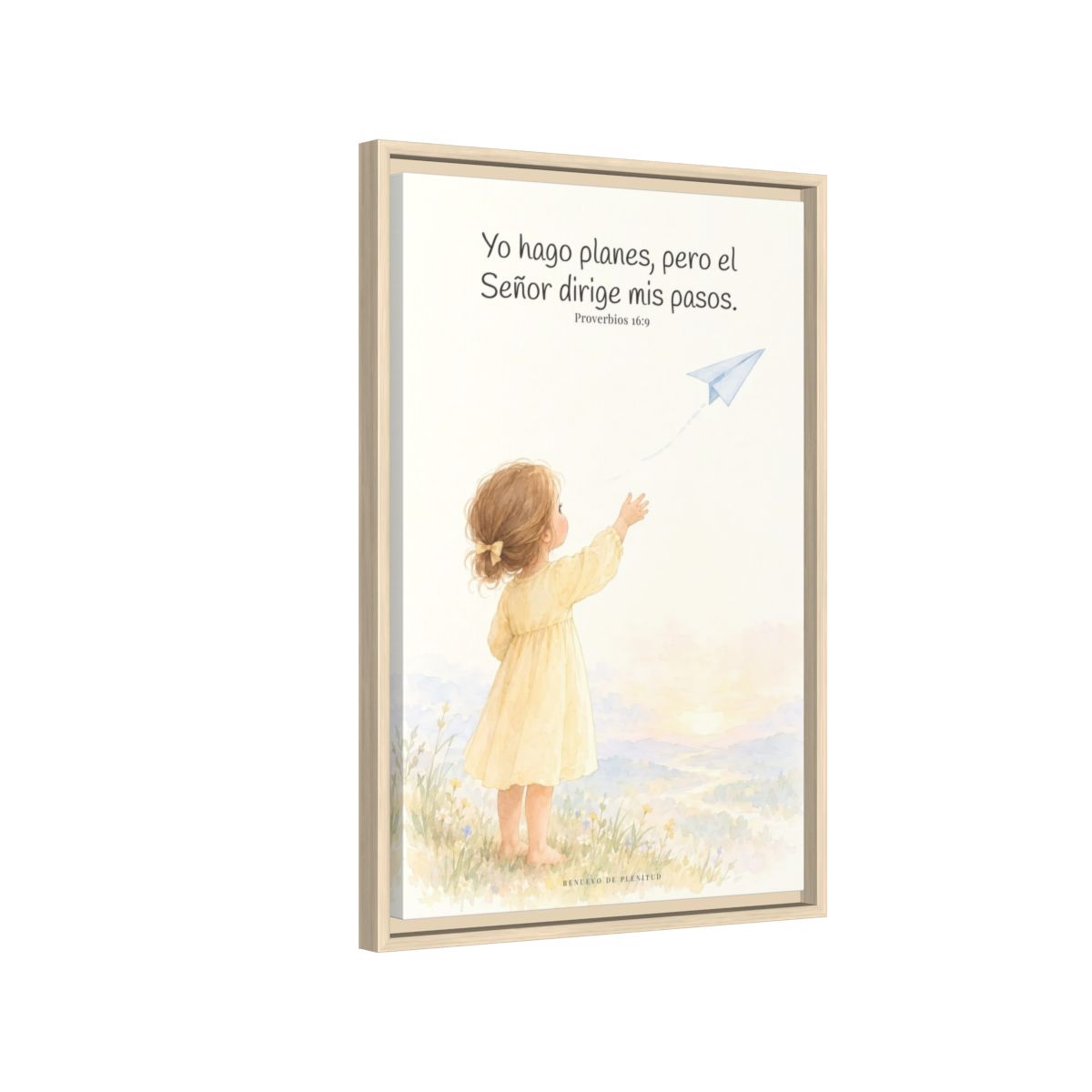 Jehová dirige mis pasos — Lienzo Cristiano Enmarcado | Proverbios 16:9 — 16×24 pulgadas, marco natural, vista lateral del marco flotante