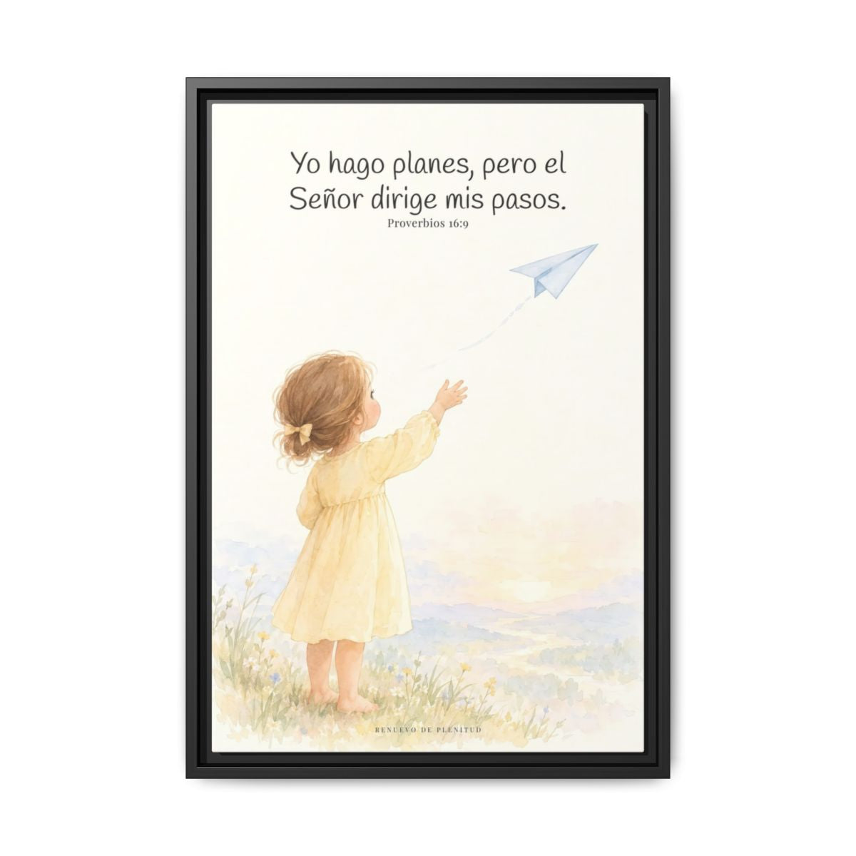 Jehová dirige mis pasos — Lienzo Cristiano Enmarcado | Proverbios 16:9 — 16×24 pulgadas, marco negro, vista frontal
