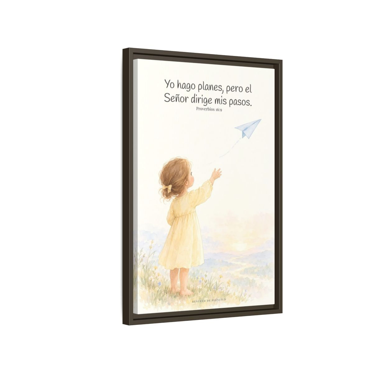 Jehová dirige mis pasos — Lienzo Cristiano Enmarcado | Proverbios 16:9 — 16×24 pulgadas, marco espresso, vista lateral del marco flotante
