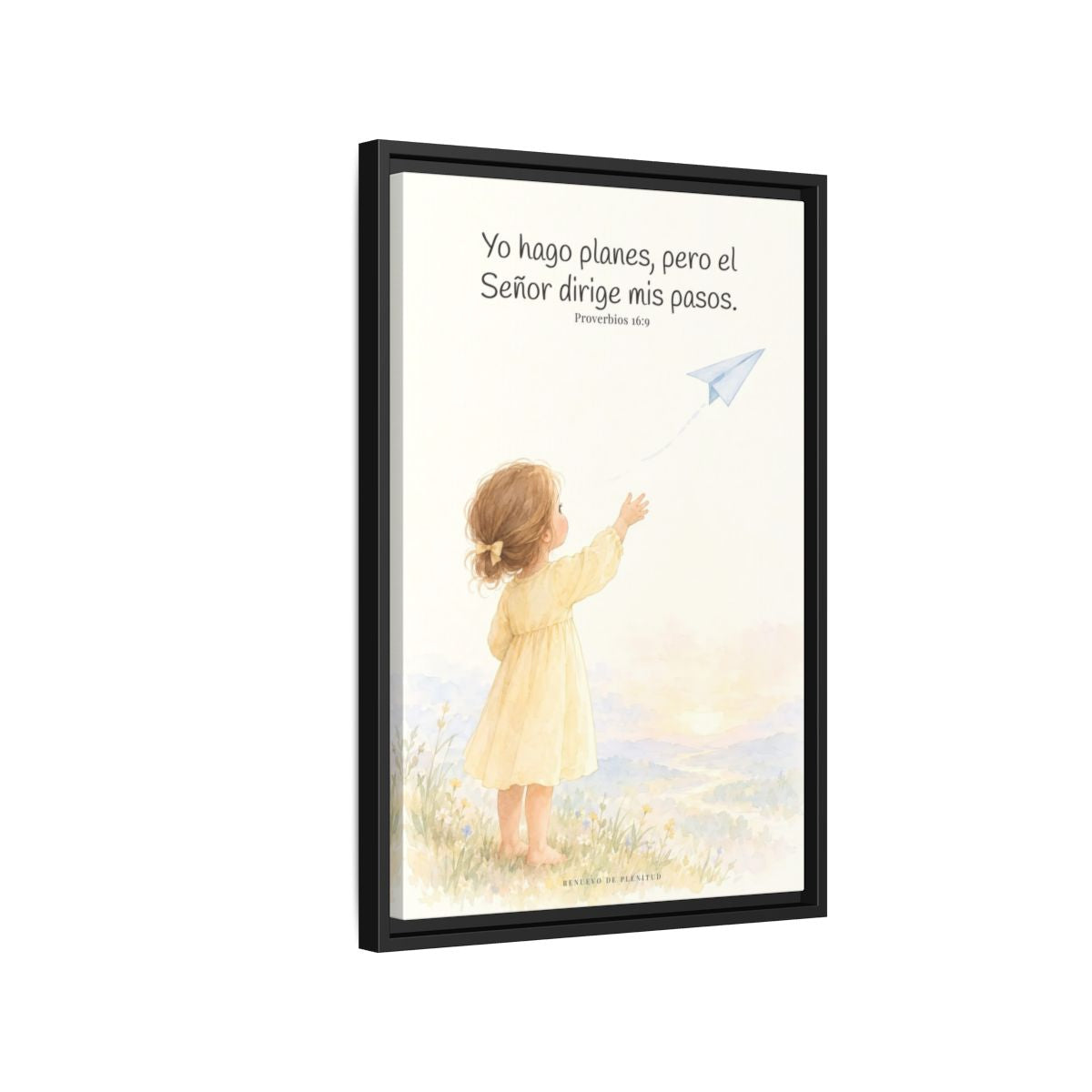 Jehová dirige mis pasos — Lienzo Cristiano Enmarcado | Proverbios 16:9 — 16×24 pulgadas, marco negro, vista lateral del marco flotante