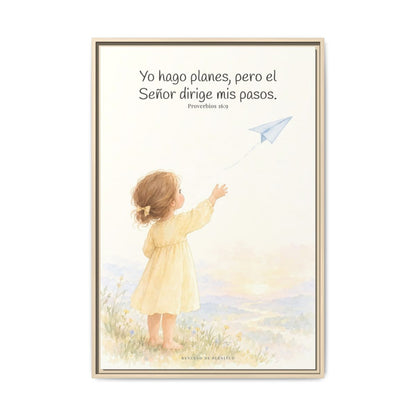 Jehová dirige mis pasos — Lienzo Cristiano Enmarcado | Proverbios 16:9 — 24×36 pulgadas, marco natural, vista frontal