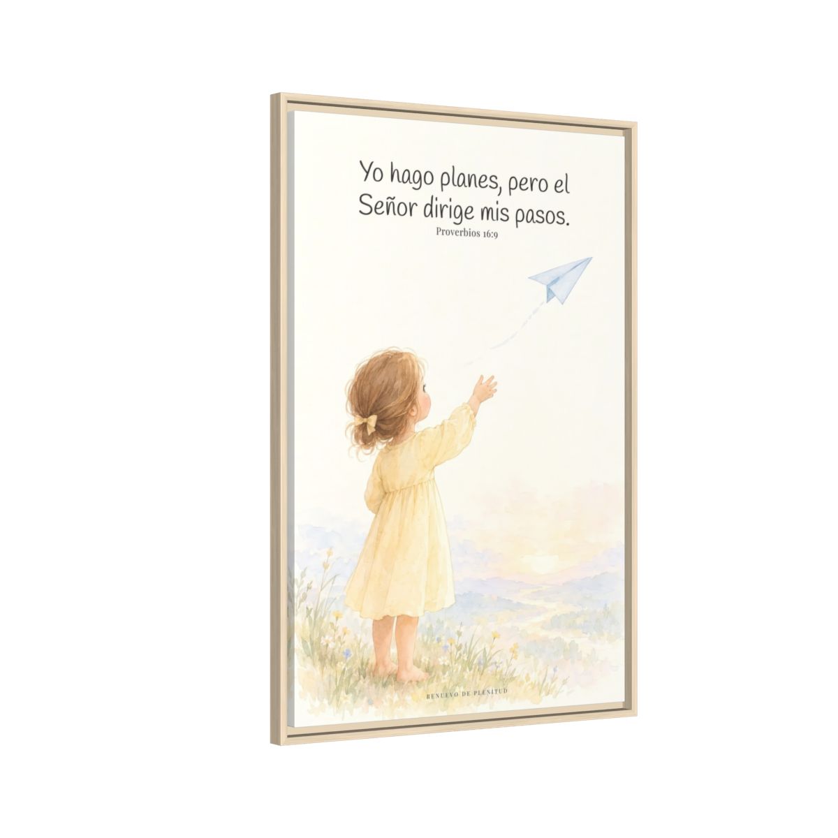 Jehová dirige mis pasos — Lienzo Cristiano Enmarcado | Proverbios 16:9 — 24×36 pulgadas, marco natural, vista lateral del marco flotante