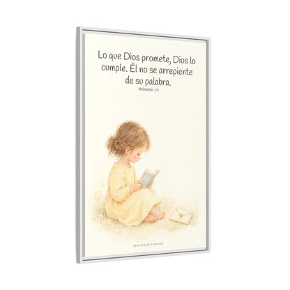 Jehová es el Dios que mantiene su palabra — Lienzo Cristiano Enmarcado | Malaquías 3:6 — 24×36 pulgadas, marco blanco, vista lateral del marco flotante