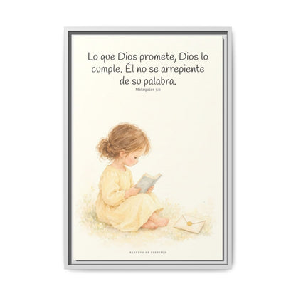 Jehová es el Dios que mantiene su palabra — Lienzo Cristiano Enmarcado | Malaquías 3:6 — 16×24 pulgadas, marco blanco, vista frontal