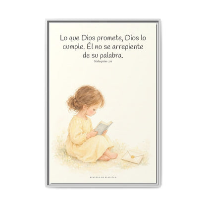 Jehová es el Dios que mantiene su palabra — Lienzo Cristiano Enmarcado | Malaquías 3:6 — 24×36 pulgadas, marco blanco, vista frontal