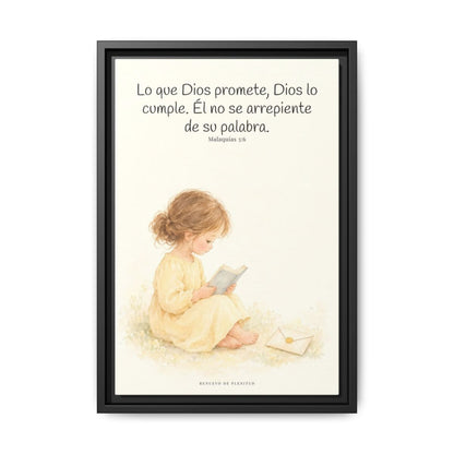 Jehová es el Dios que mantiene su palabra — Lienzo Cristiano Enmarcado | Malaquías 3:6 — 12×18 pulgadas, marco negro, vista frontal