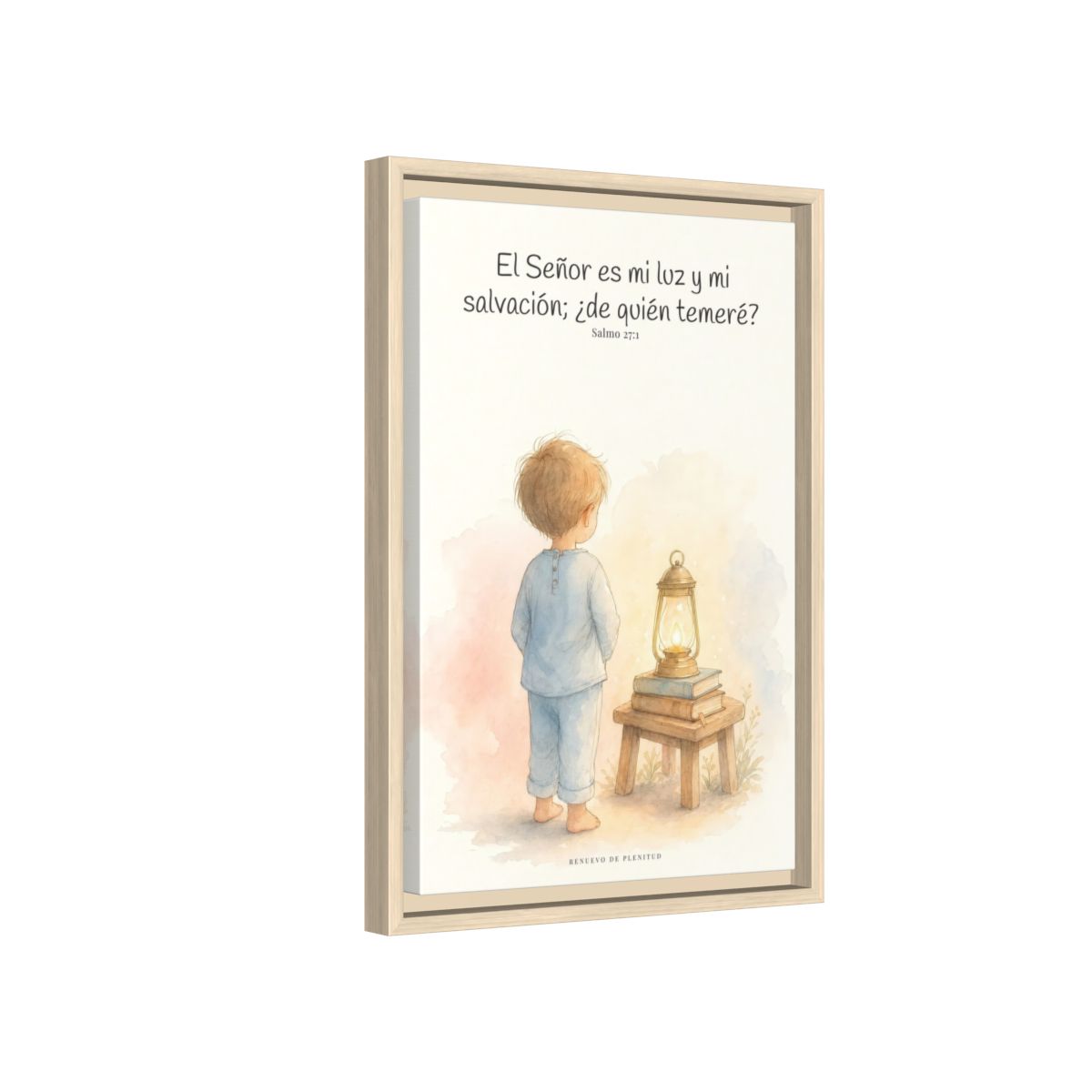 Jehová es mi luz y mi salvación — Lienzo Cristiano Enmarcado | Salmo 27:1 — 12×18 pulgadas, marco natural, vista lateral del marco flotante