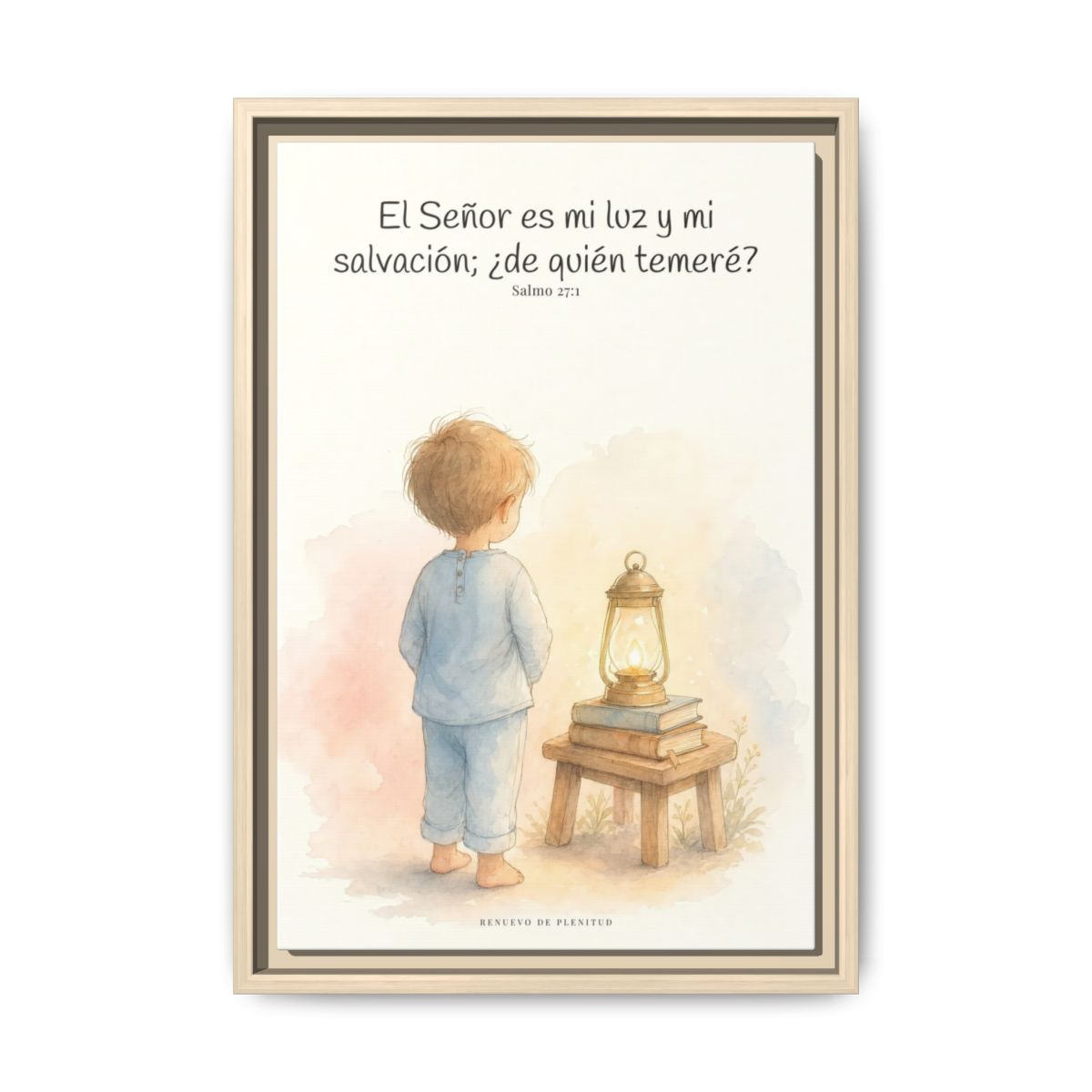 Jehová es mi luz y mi salvación — Lienzo Cristiano Enmarcado | Salmo 27:1 — 12×18 pulgadas, marco natural, vista frontal
