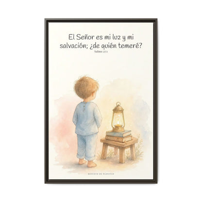 Jehová es mi luz y mi salvación — Lienzo Cristiano Enmarcado | Salmo 27:1 — 24×36 pulgadas, marco espresso, vista frontal