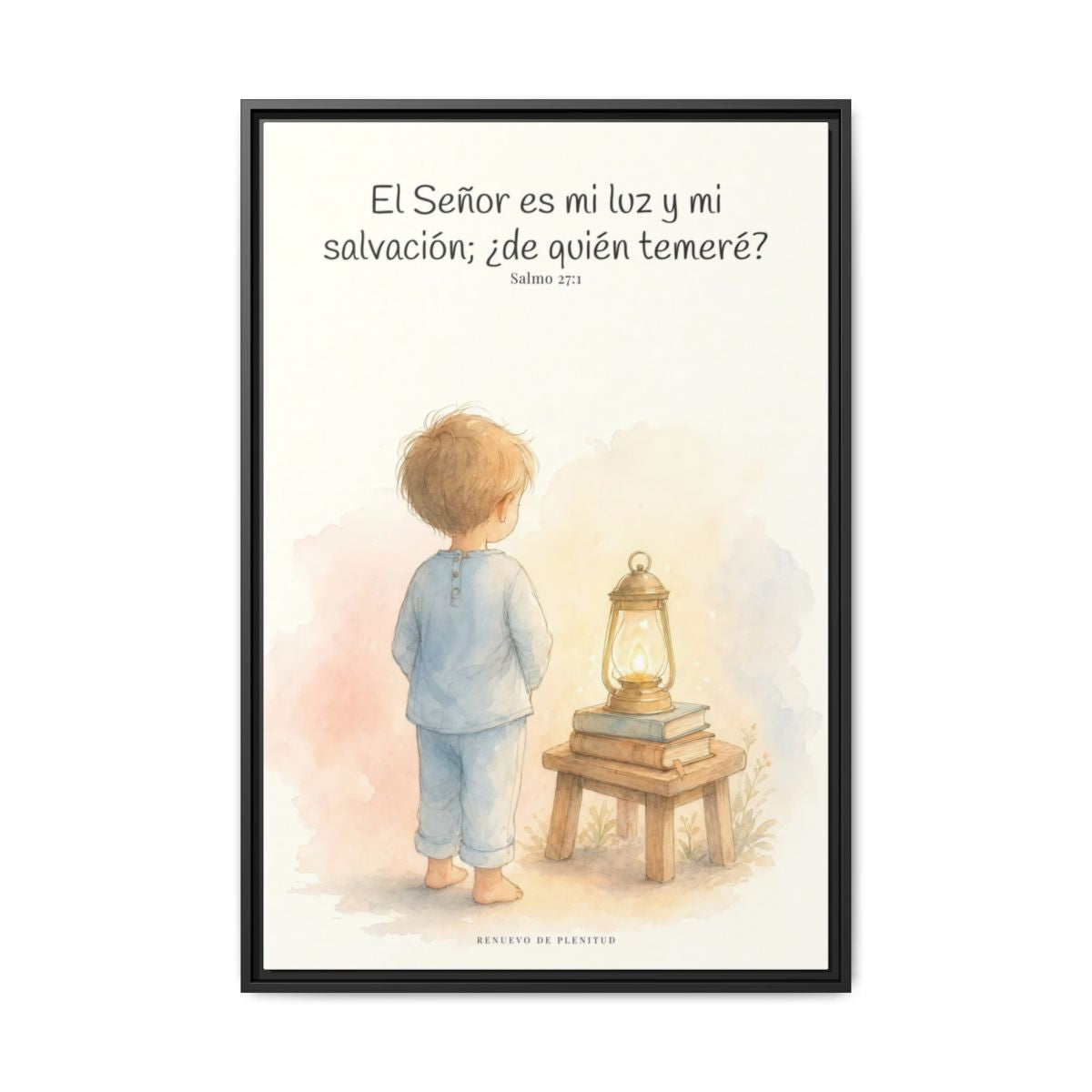 Jehová es mi luz y mi salvación — Lienzo Cristiano Enmarcado | Salmo 27:1 — 24×36 pulgadas, marco negro, vista frontal
