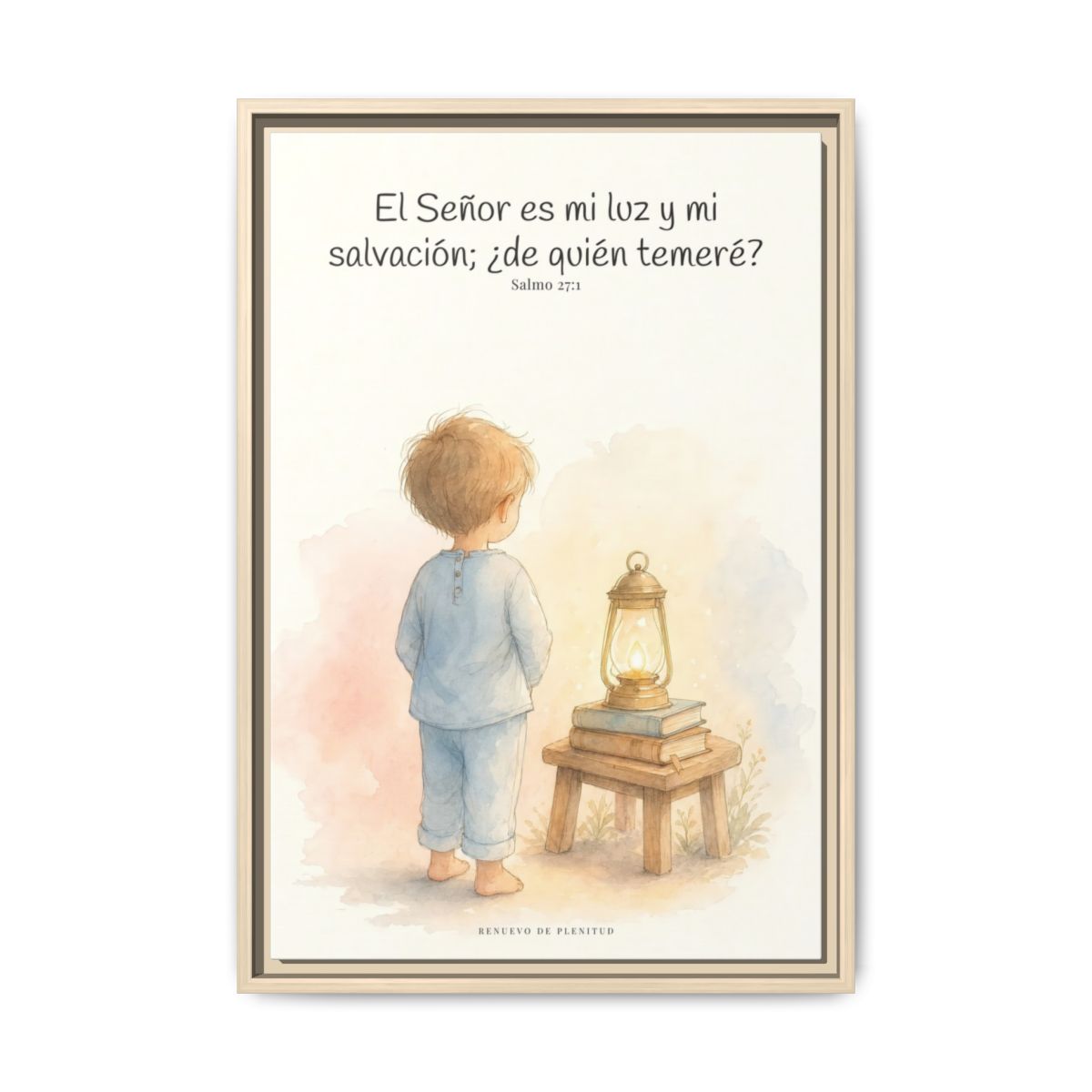 Jehová es mi luz y mi salvación — Lienzo Cristiano Enmarcado | Salmo 27:1 — 16×24 pulgadas, marco natural, vista frontal
