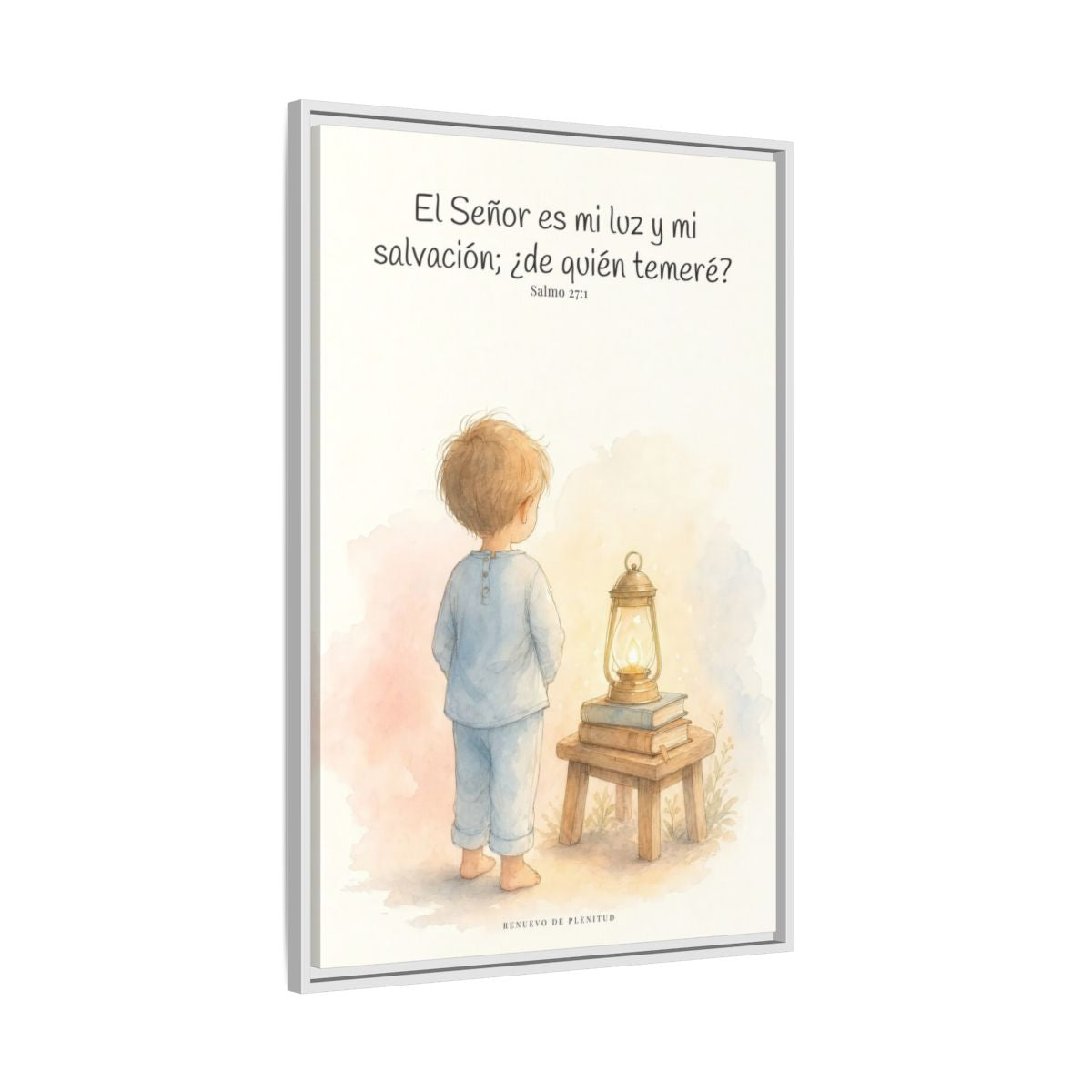 Jehová es mi luz y mi salvación — Lienzo Cristiano Enmarcado | Salmo 27:1 — 24×36 pulgadas, marco blanco, vista lateral del marco flotante