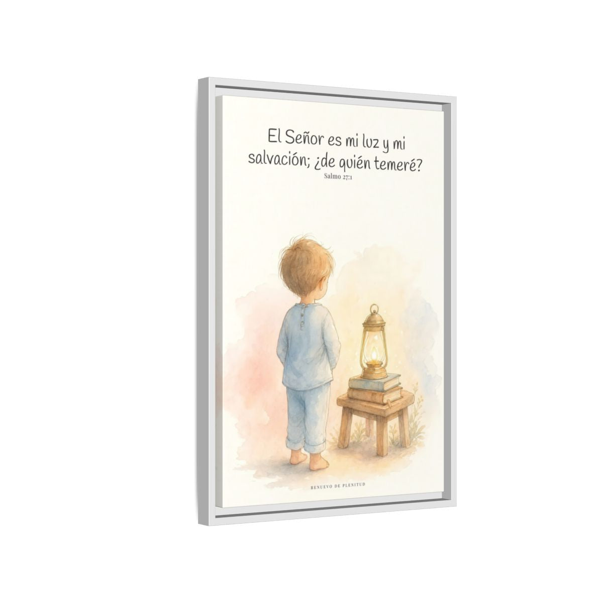 Jehová es mi luz y mi salvación — Lienzo Cristiano Enmarcado | Salmo 27:1 — 16×24 pulgadas, marco blanco, vista lateral del marco flotante