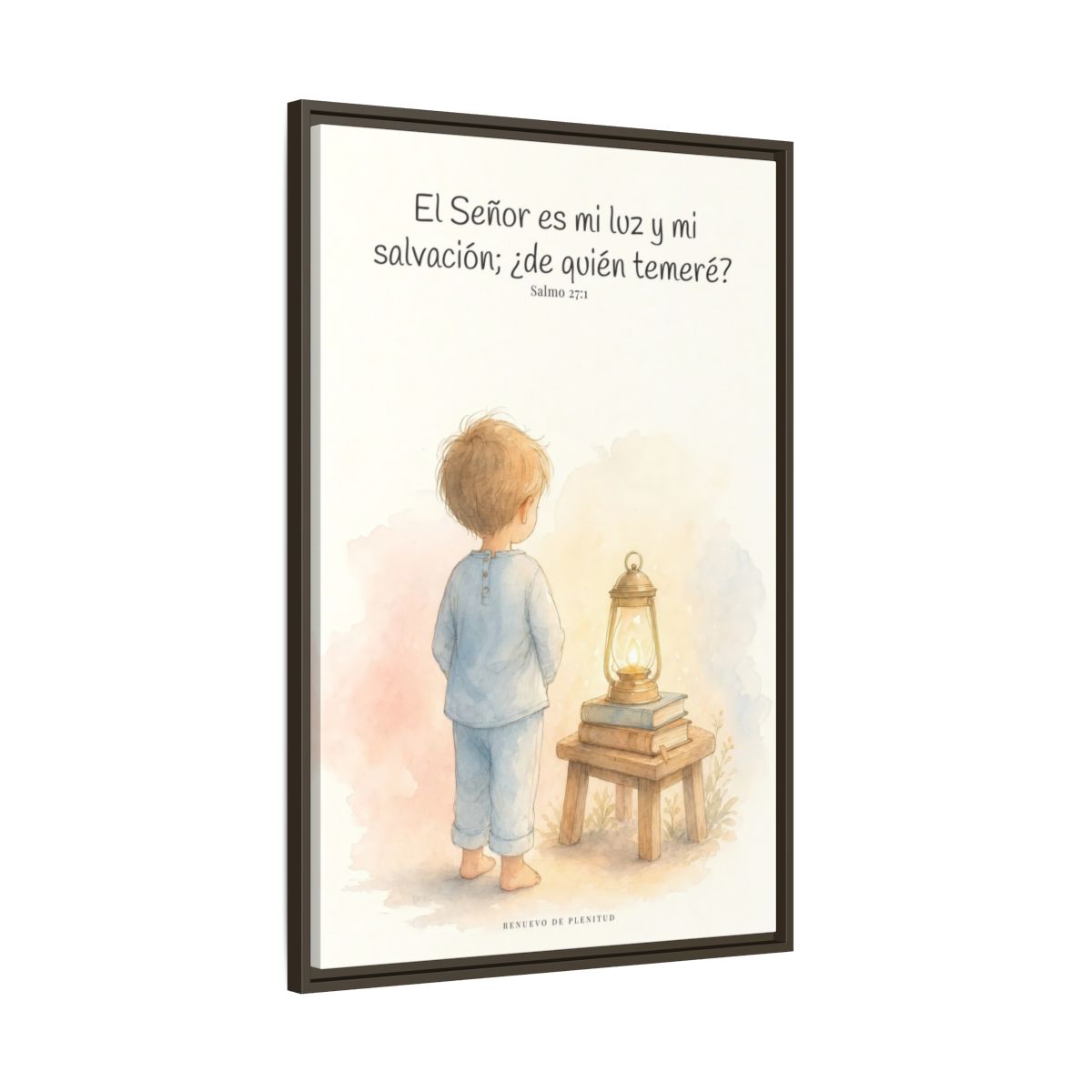 Jehová es mi luz y mi salvación — Lienzo Cristiano Enmarcado | Salmo 27:1 — 24×36 pulgadas, marco espresso, vista lateral del marco flotante