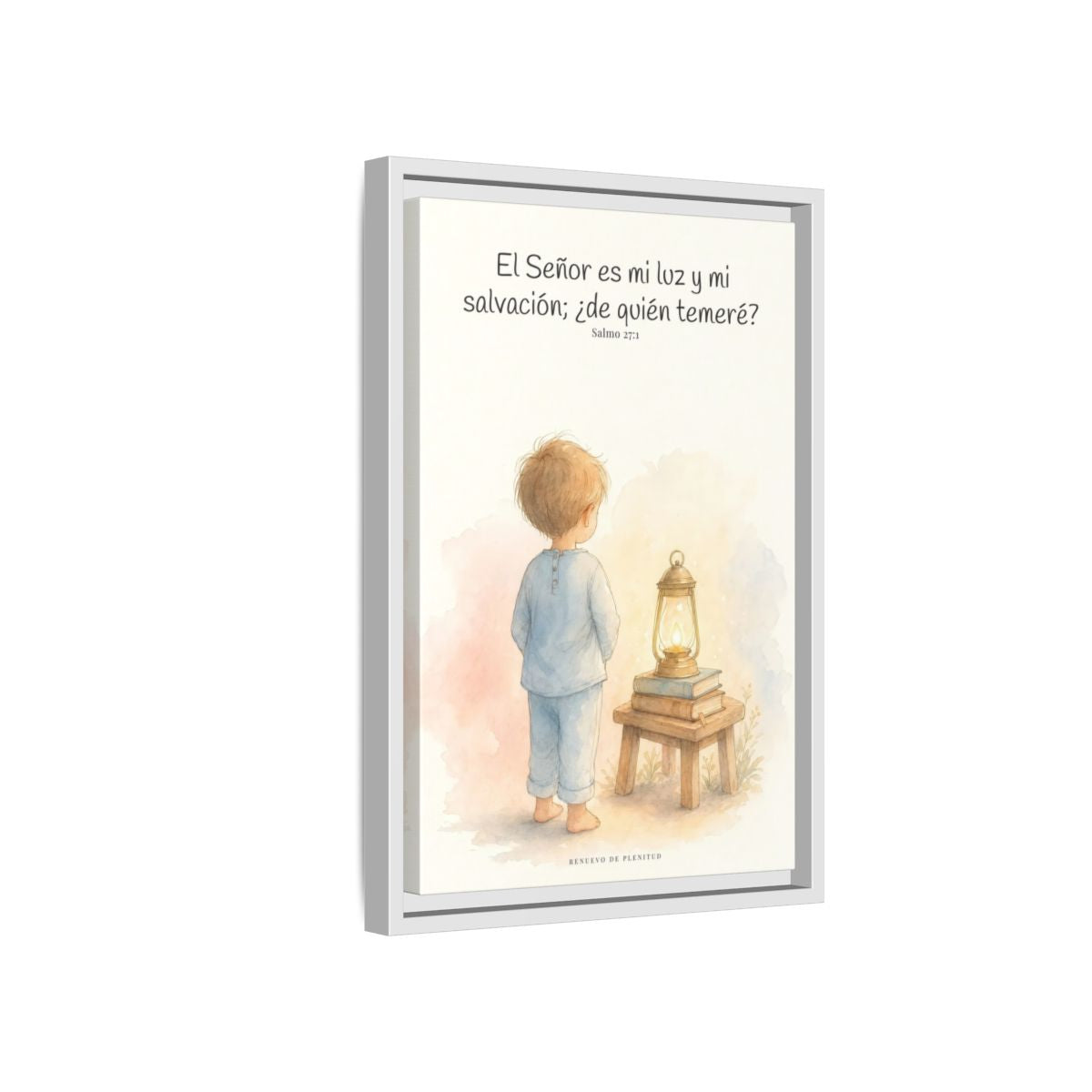 Jehová es mi luz y mi salvación — Lienzo Cristiano Enmarcado | Salmo 27:1 — 12×18 pulgadas, marco blanco, vista lateral del marco flotante