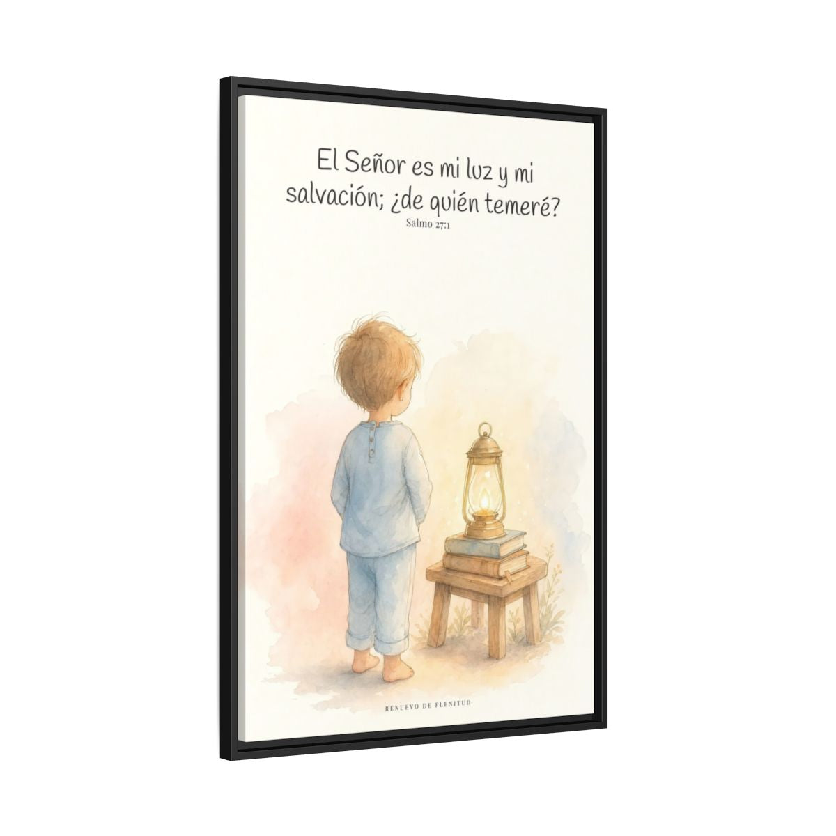 Jehová es mi luz y mi salvación — Lienzo Cristiano Enmarcado | Salmo 27:1 — 24×36 pulgadas, marco negro, vista lateral del marco flotante
