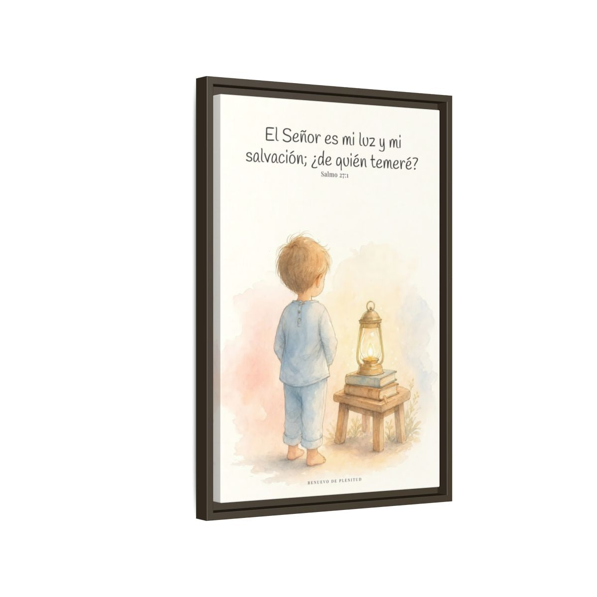 Jehová es mi luz y mi salvación — Lienzo Cristiano Enmarcado | Salmo 27:1 — 16×24 pulgadas, marco espresso, vista lateral del marco flotante