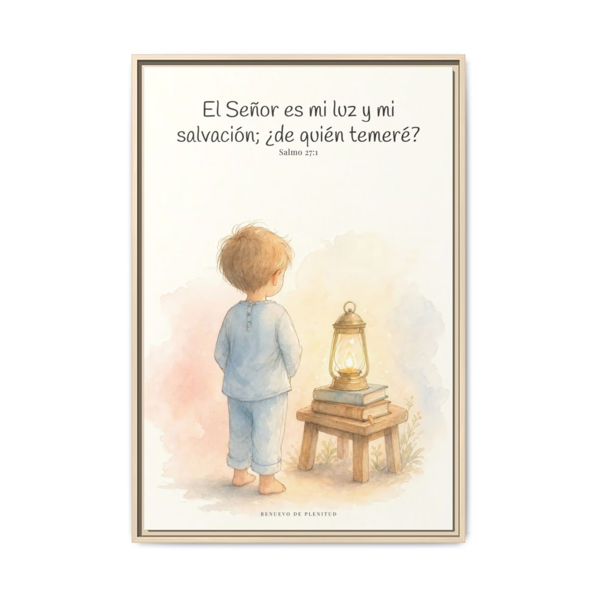 Jehová es mi luz y mi salvación — Lienzo Cristiano Enmarcado | Salmo 27:1 — 24×36 pulgadas, marco natural, vista frontal