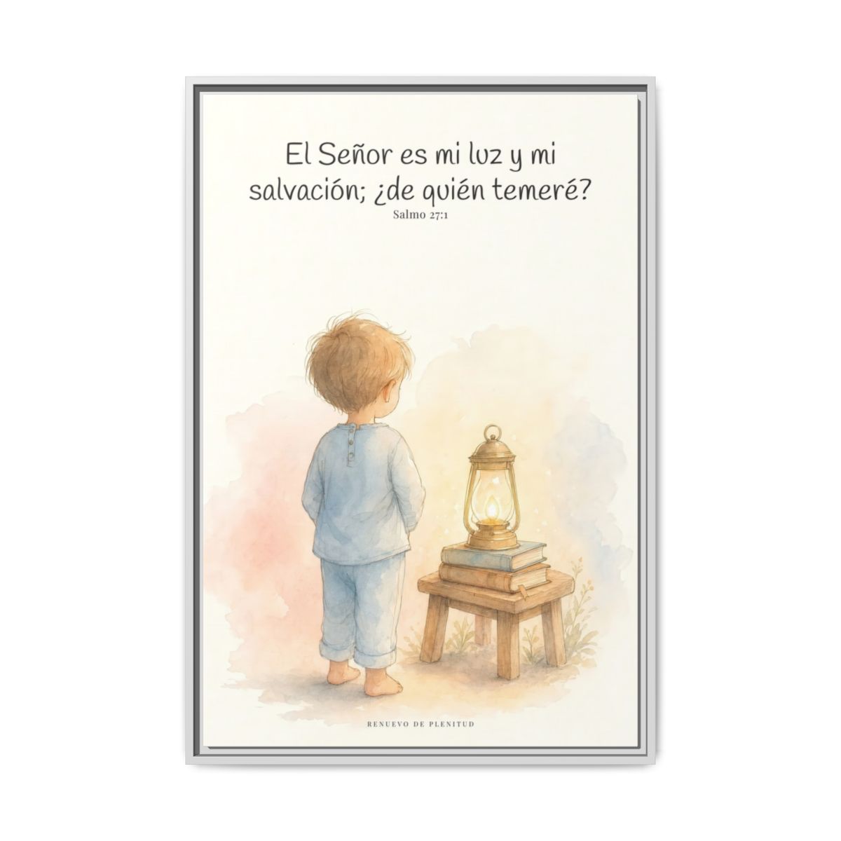 Jehová es mi luz y mi salvación — Lienzo Cristiano Enmarcado | Salmo 27:1 — 24×36 pulgadas, marco blanco, vista frontal