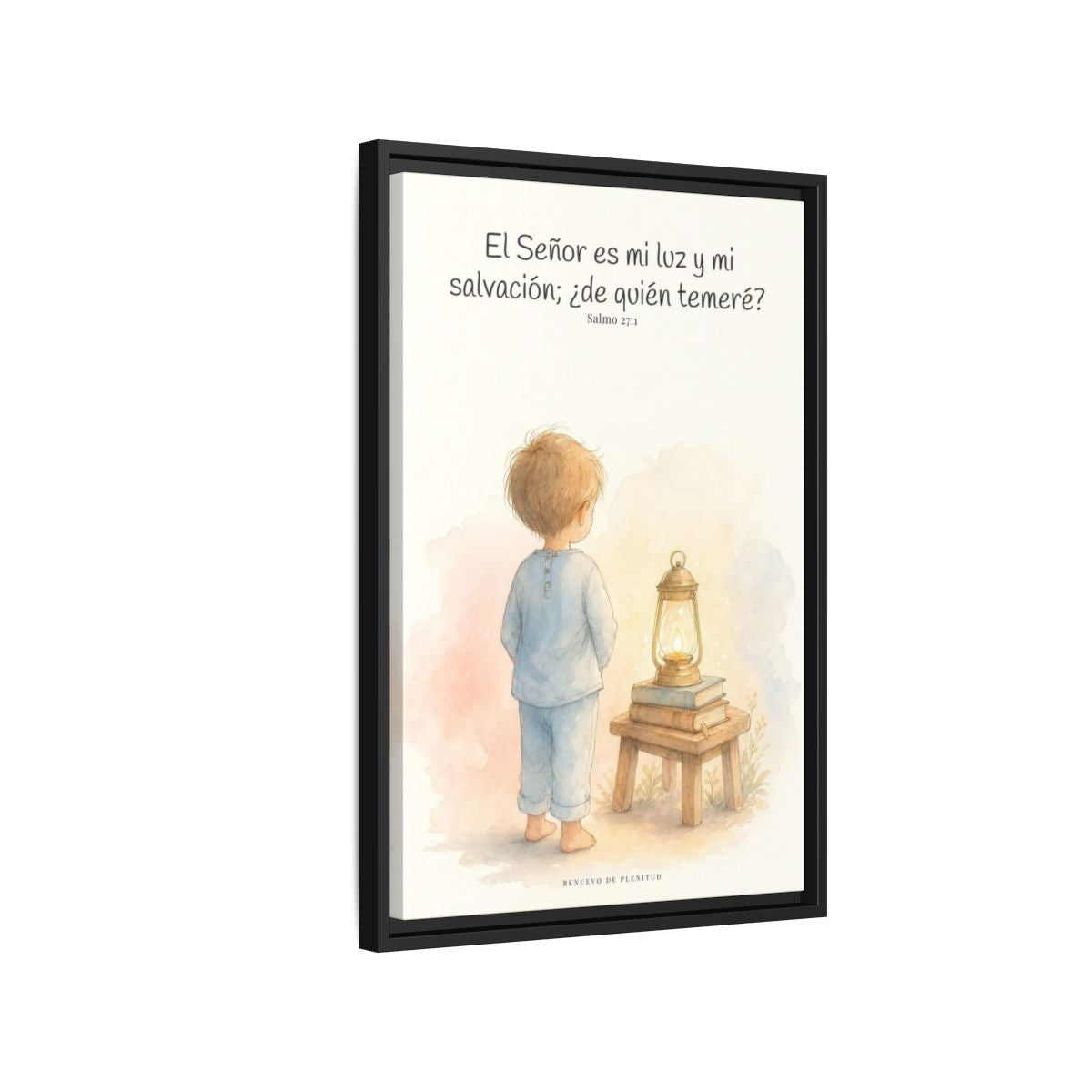 Jehová es mi luz y mi salvación — Lienzo Cristiano Enmarcado | Salmo 27:1 — 16×24 pulgadas, marco negro, vista lateral del marco flotante