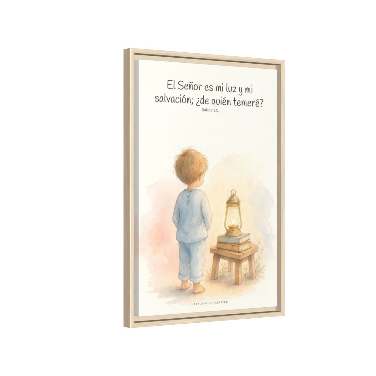 Jehová es mi luz y mi salvación — Lienzo Cristiano Enmarcado | Salmo 27:1 — 16×24 pulgadas, marco natural, vista lateral del marco flotante