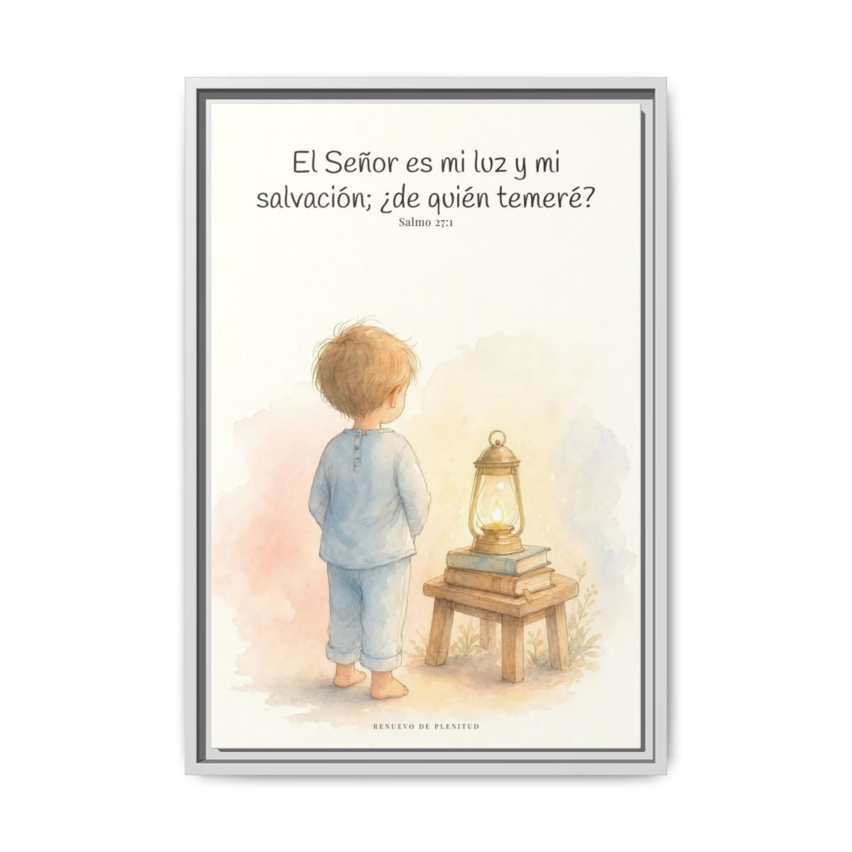 Jehová es mi luz y mi salvación — Lienzo Cristiano Enmarcado | Salmo 27:1 — 16×24 pulgadas, marco blanco, vista frontal