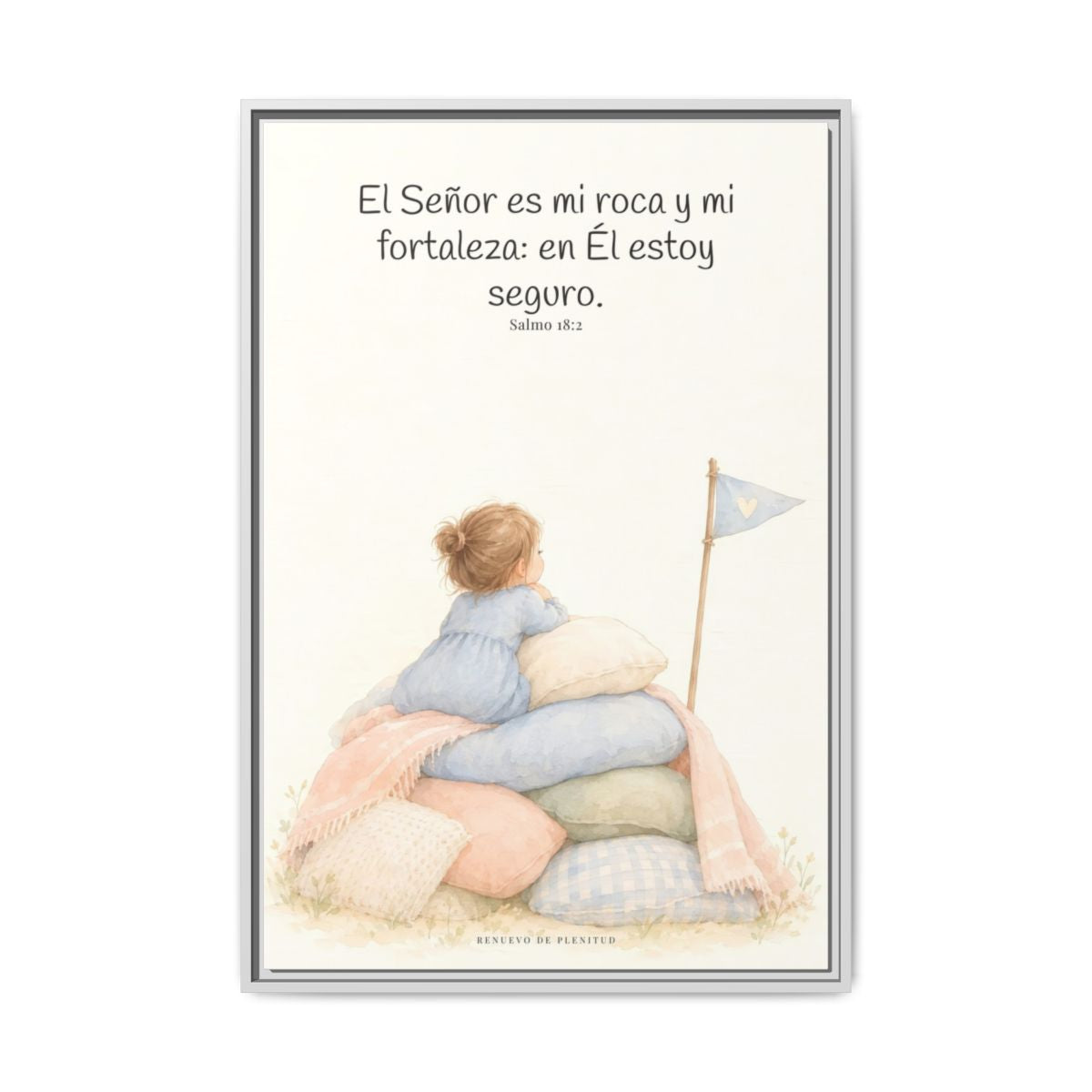 Jehová es mi roca y mi fortaleza — Lienzo Cristiano Enmarcado | Salmo 18:2 — 24×36 pulgadas, marco blanco, vista frontal