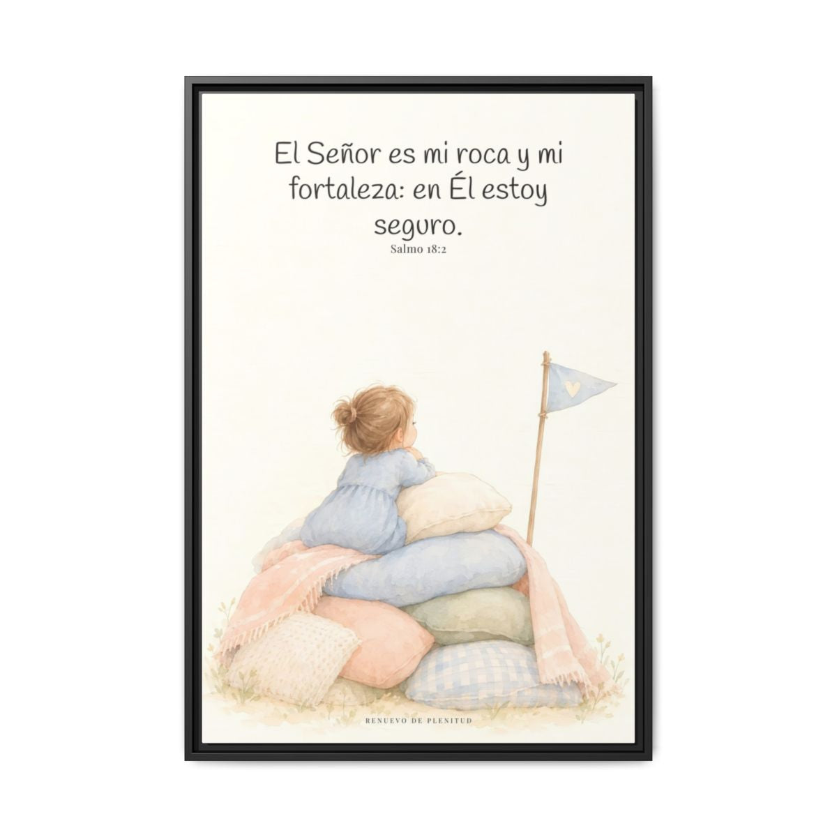 Jehová es mi roca y mi fortaleza — Lienzo Cristiano Enmarcado | Salmo 18:2 — 24×36 pulgadas, marco negro, vista frontal