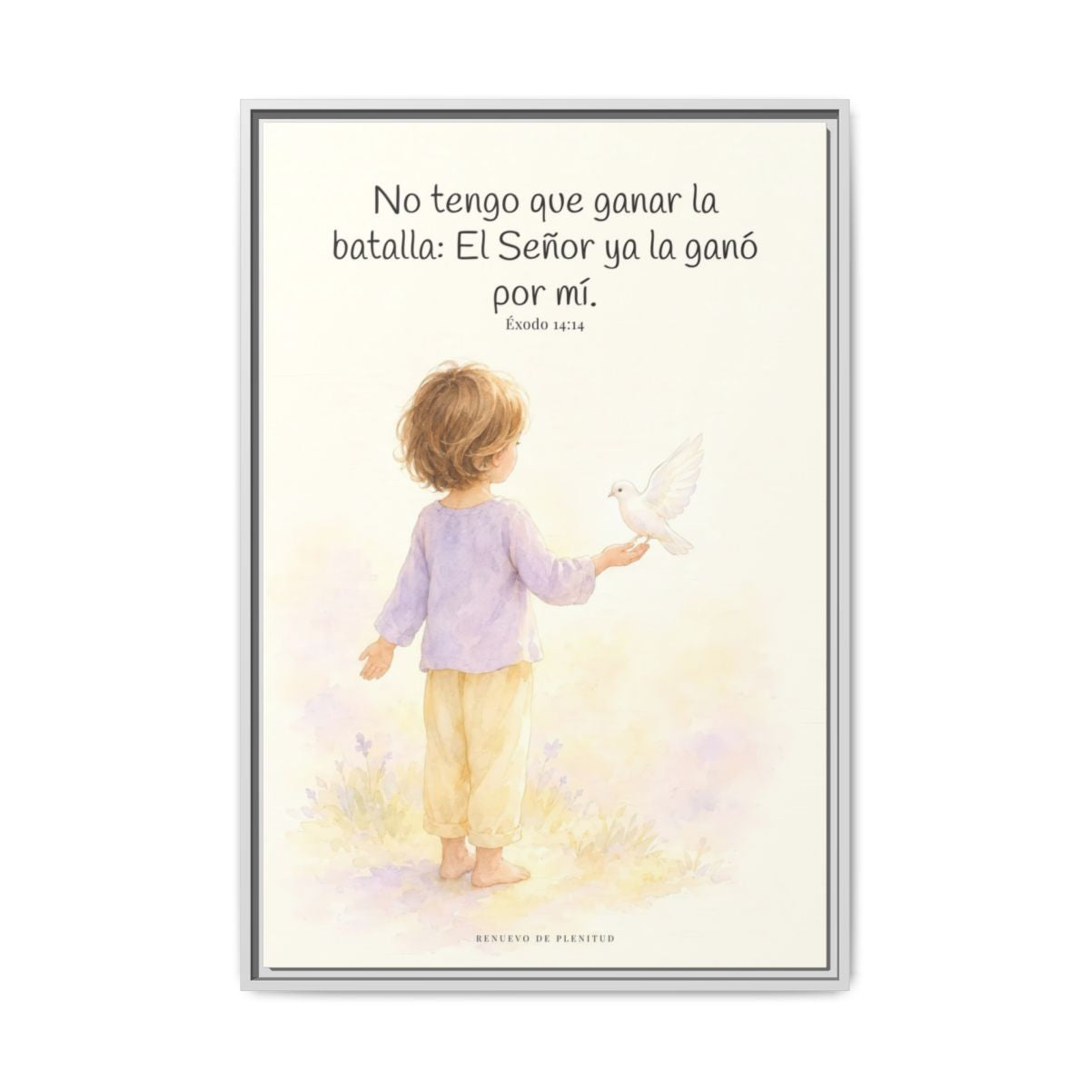 Jehová me da la victoria sin que yo luche — Lienzo Cristiano Enmarcado | Éxodo 14:14 — 24×36 pulgadas, marco blanco, vista frontal