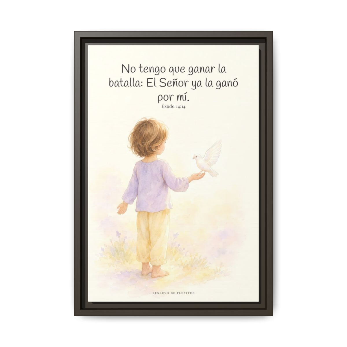Jehová me da la victoria sin que yo luche — Lienzo Cristiano Enmarcado | Éxodo 14:14 — 12×18 pulgadas, marco espresso, vista frontal
