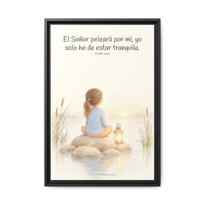 Jehová peleará por mí — Lienzo Cristiano Enmarcado | Éxodo 14:14 — 16×24 pulgadas, marco negro, vista frontal