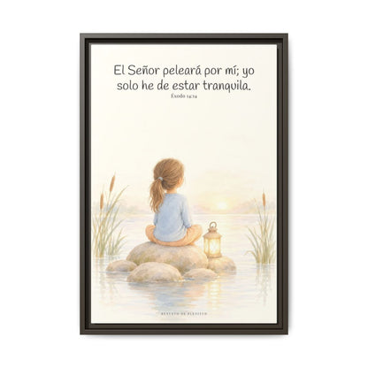 Jehová peleará por mí — Lienzo Cristiano Enmarcado | Éxodo 14:14 — 16×24 pulgadas, marco espresso, vista frontal