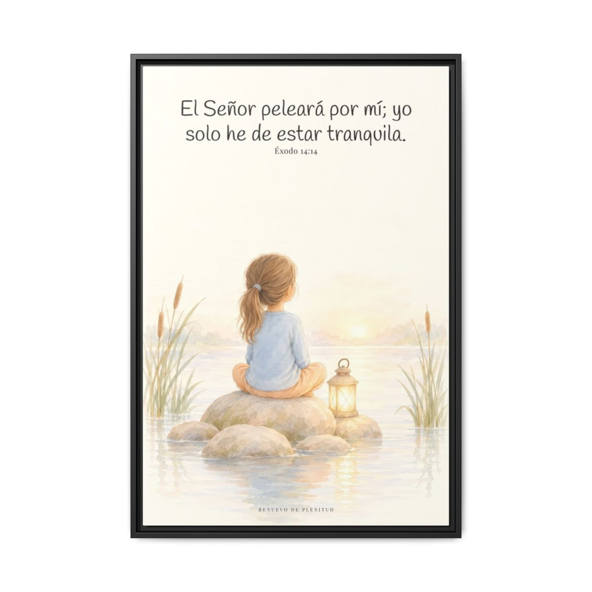 Jehová peleará por mí — Lienzo Cristiano Enmarcado | Éxodo 14:14 — 24×36 pulgadas, marco negro, vista frontal