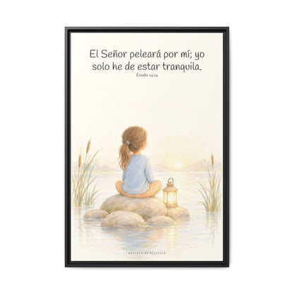 Jehová peleará por mí — Lienzo Cristiano Enmarcado | Éxodo 14:14 — 24×36 pulgadas, marco negro, vista frontal