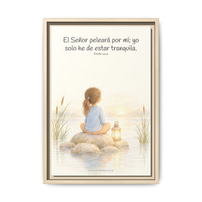 Jehová peleará por mí — Lienzo Cristiano Enmarcado | Éxodo 14:14 — 12×18 pulgadas, marco natural, vista frontal