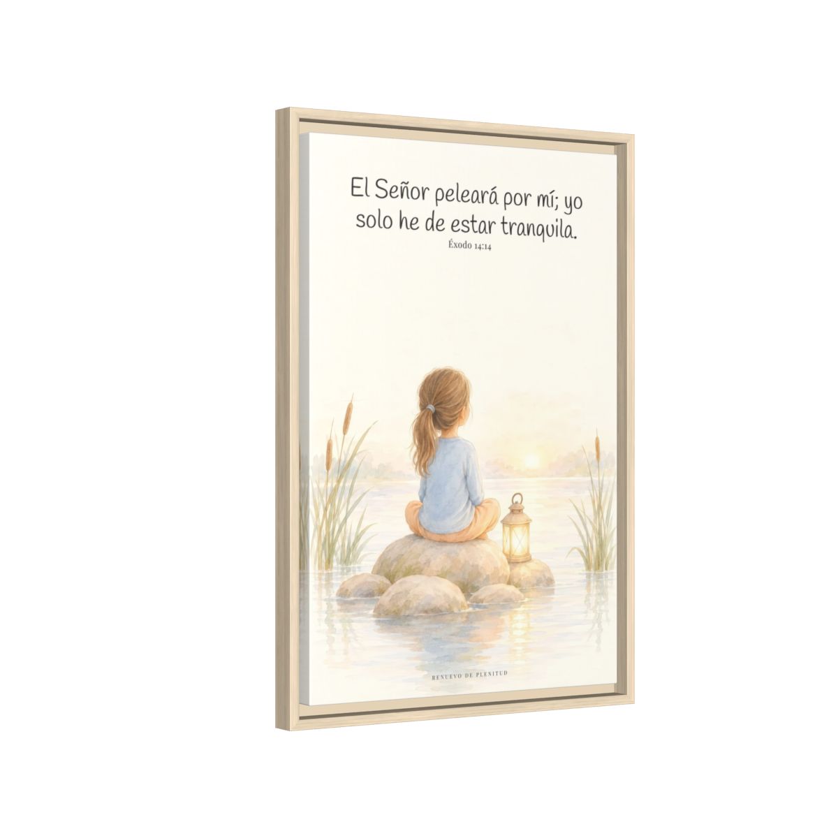 Jehová peleará por mí — Lienzo Cristiano Enmarcado | Éxodo 14:14 — 16×24 pulgadas, marco natural, vista lateral del marco flotante