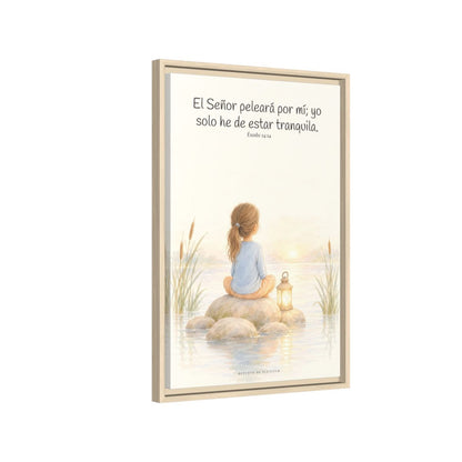 Jehová peleará por mí — Lienzo Cristiano Enmarcado | Éxodo 14:14 — 16×24 pulgadas, marco natural, vista lateral del marco flotante