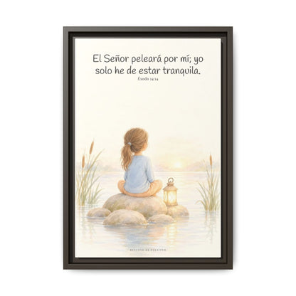 Jehová peleará por mí — Lienzo Cristiano Enmarcado | Éxodo 14:14 — 12×18 pulgadas, marco espresso, vista frontal