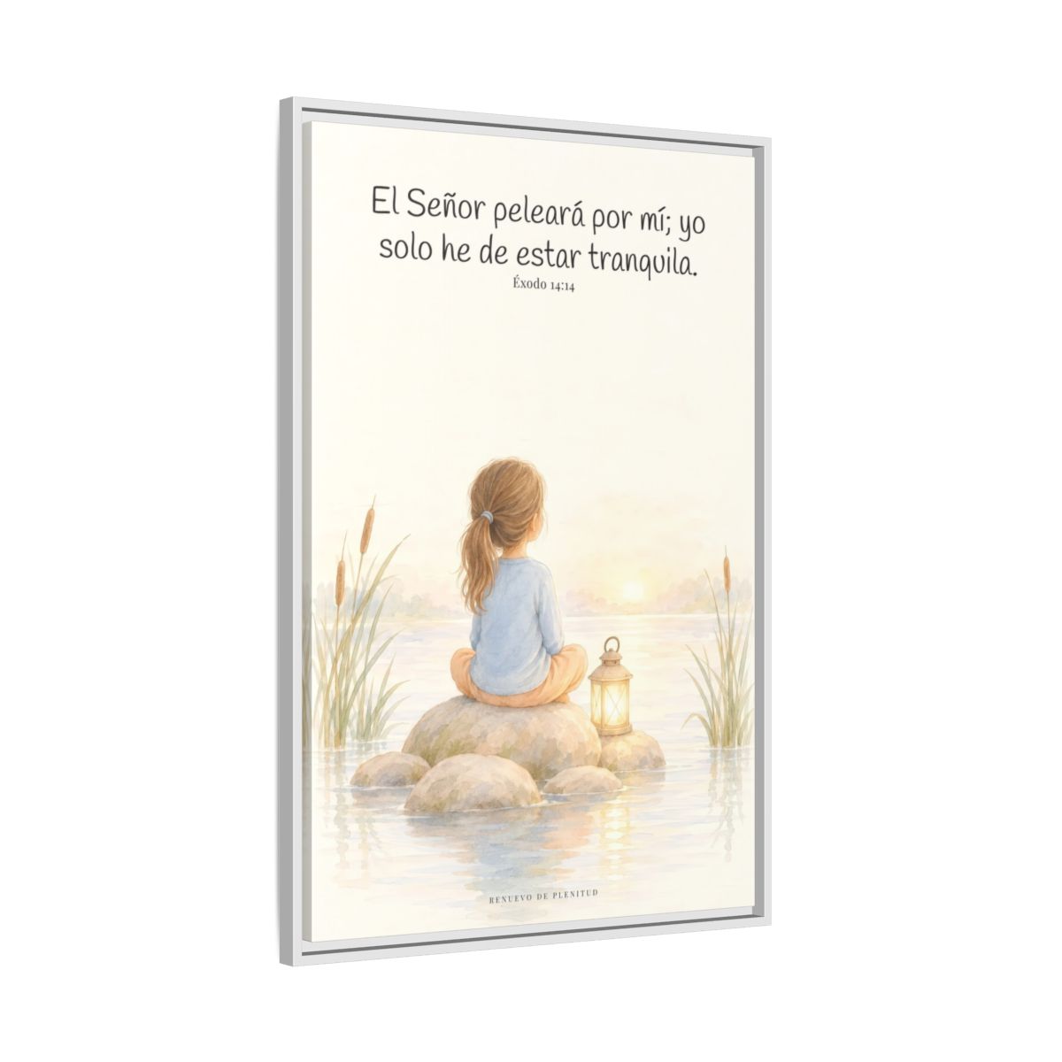 Jehová peleará por mí — Lienzo Cristiano Enmarcado | Éxodo 14:14 — 24×36 pulgadas, marco blanco, vista lateral del marco flotante