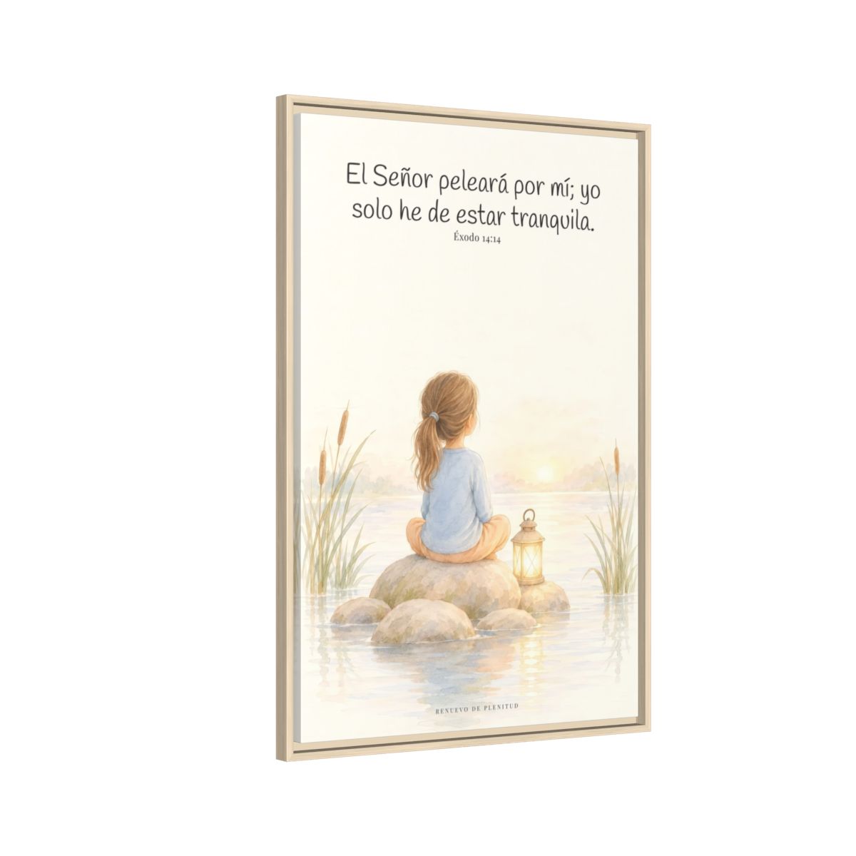 Jehová peleará por mí — Lienzo Cristiano Enmarcado | Éxodo 14:14 — 24×36 pulgadas, marco natural, vista lateral del marco flotante