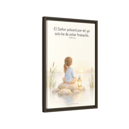 Jehová peleará por mí — Lienzo Cristiano Enmarcado | Éxodo 14:14 — 16×24 pulgadas, marco espresso, vista lateral del marco flotante