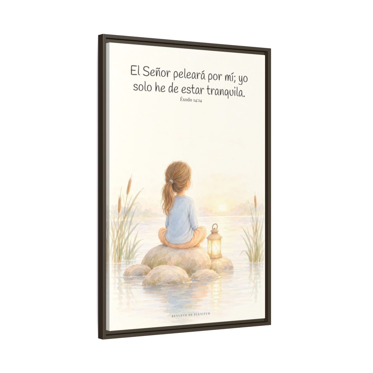 Jehová peleará por mí — Lienzo Cristiano Enmarcado | Éxodo 14:14 — 24×36 pulgadas, marco espresso, vista lateral del marco flotante
