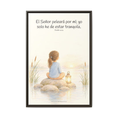 Jehová peleará por mí — Lienzo Cristiano Enmarcado | Éxodo 14:14 — 24×36 pulgadas, marco espresso, vista frontal